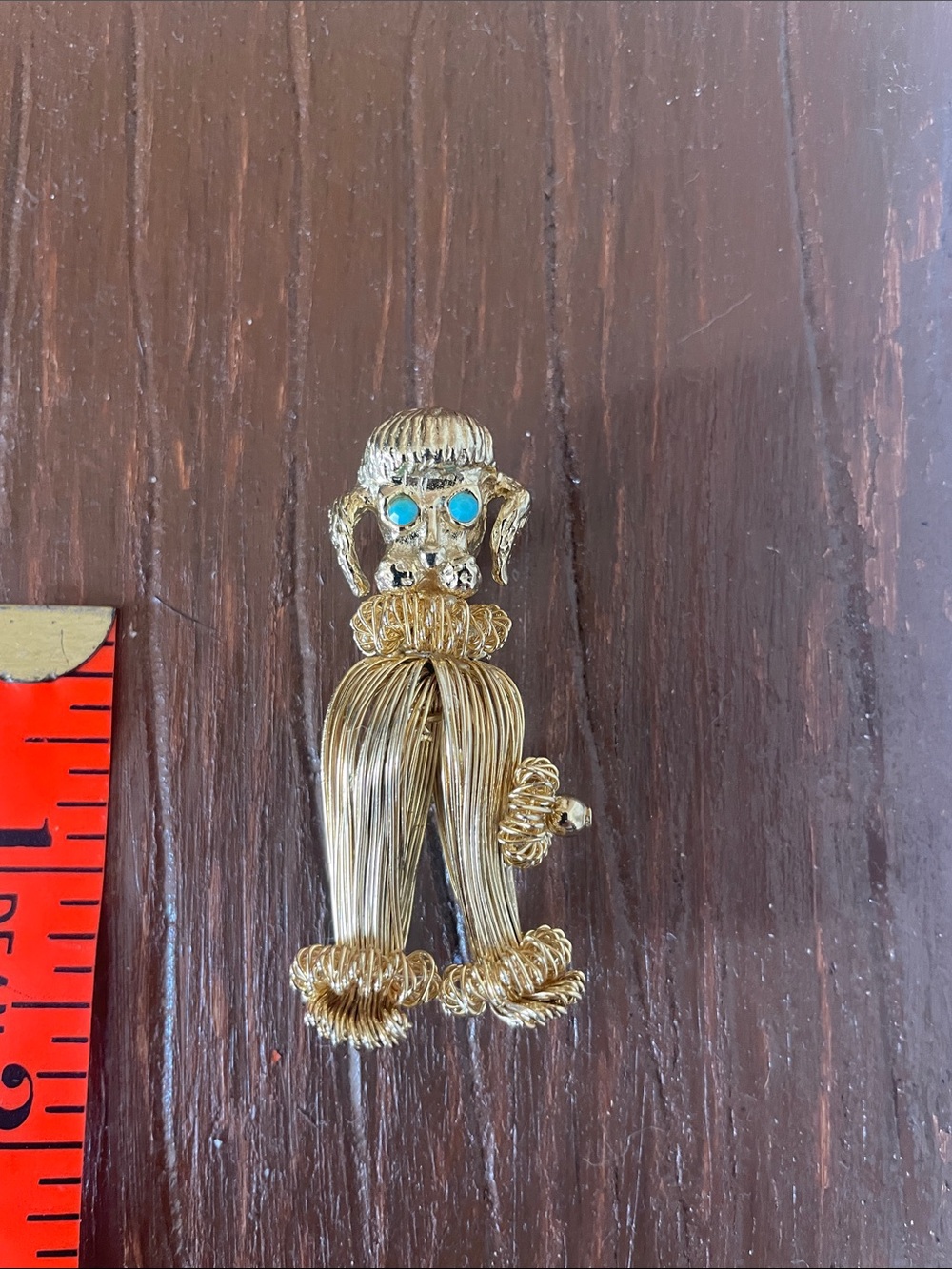 Gold-Tone Poodle wire Brooch with Turquoise Accent